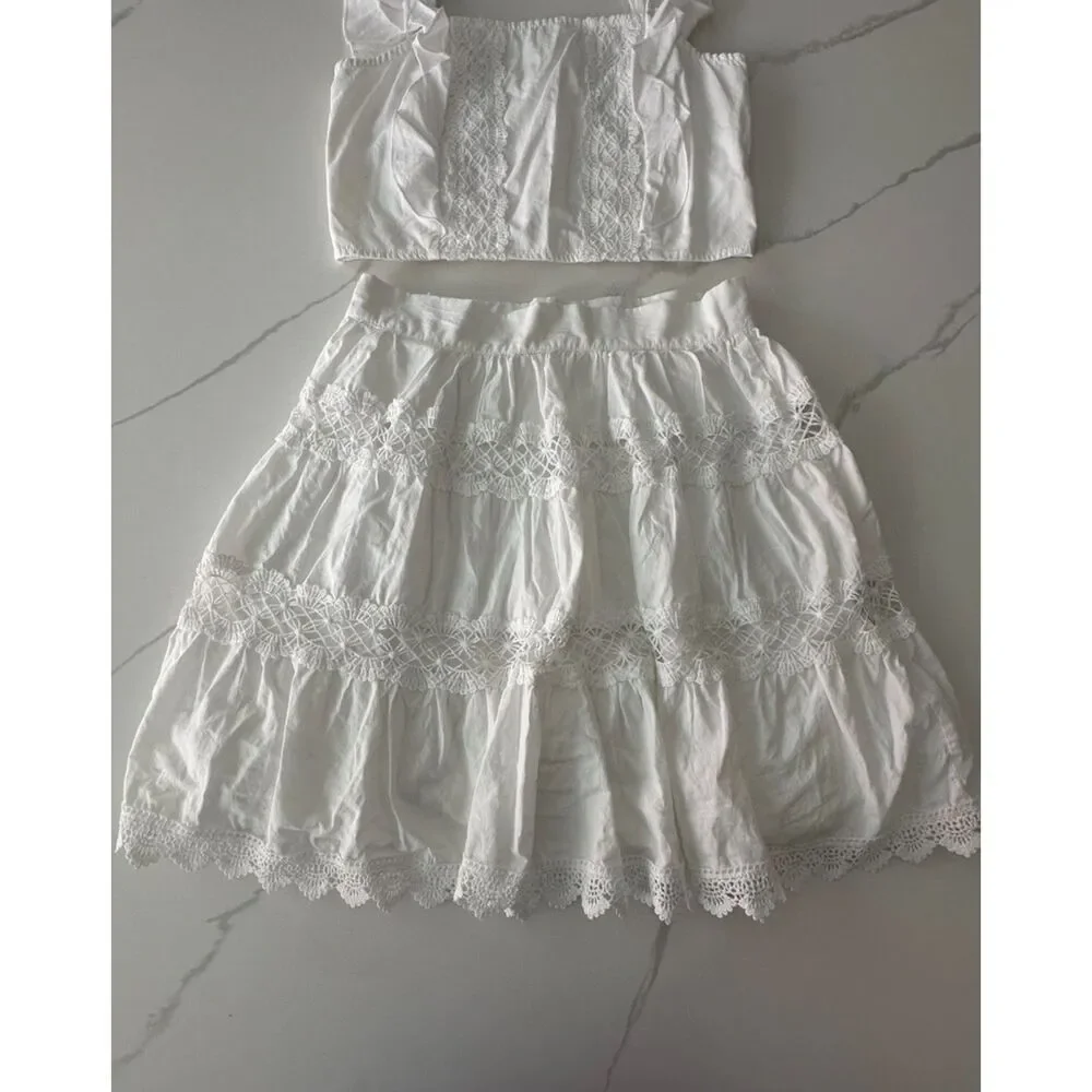 Shein Teen Girls Ruffle Trim Lace Crop Top & Skirt Cotton 12-13Y